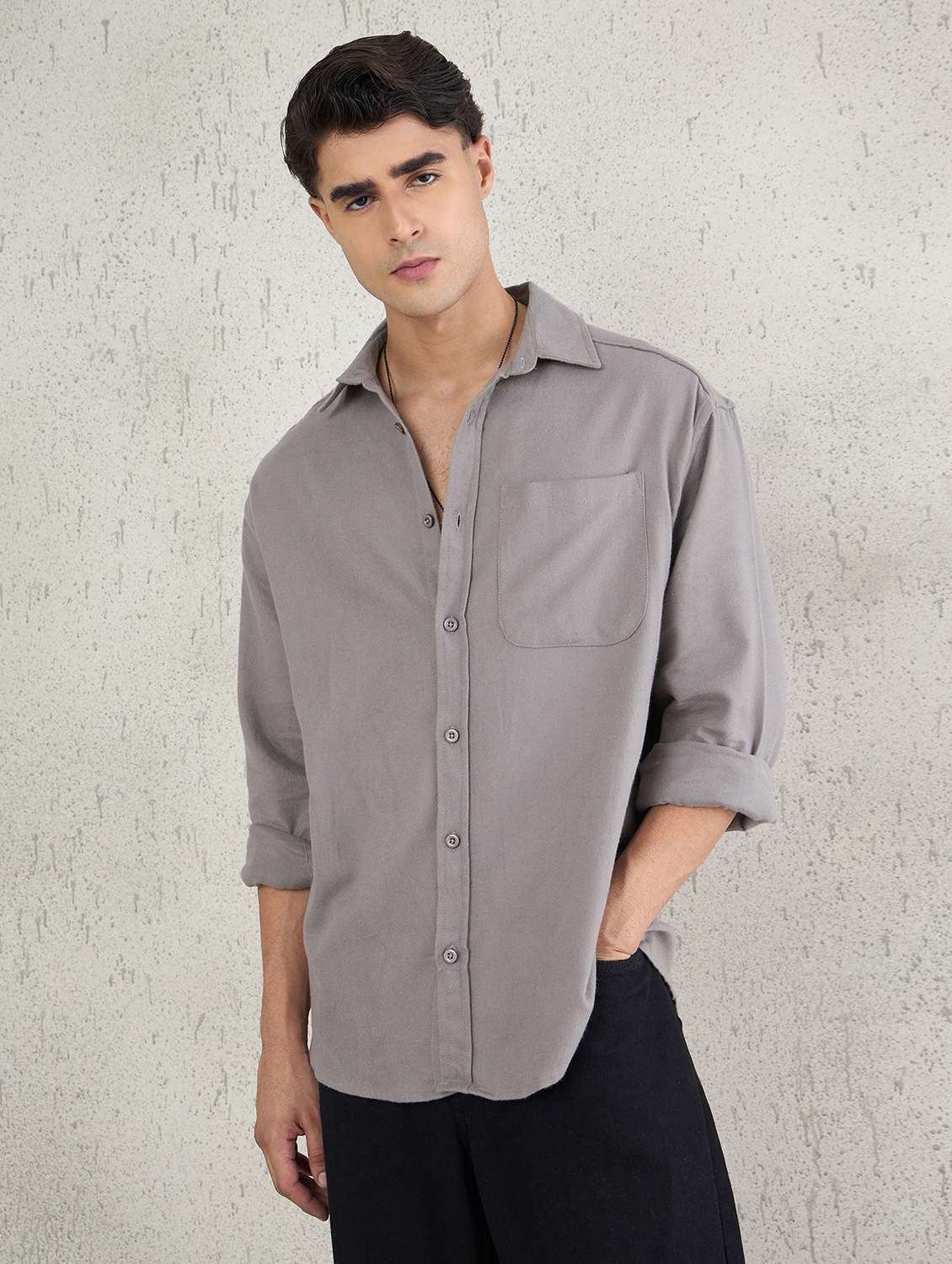 men solid long sleeve oversized casual shirt - 22142716 -  Standard Image - 1