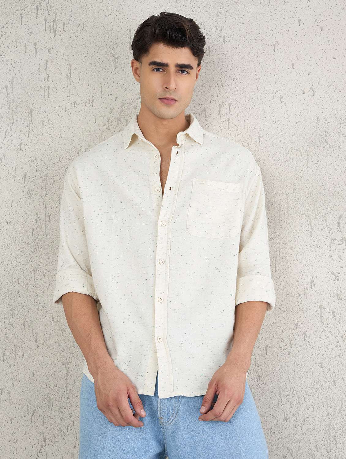 men self design long sleeve oversized casual shirt - 22142718 -  Standard Image - 1