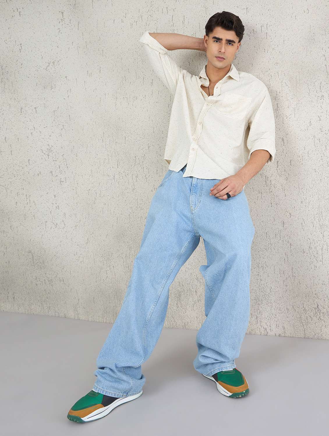 men self design long sleeve oversized casual shirt - 22142718 - Standard Image - 4