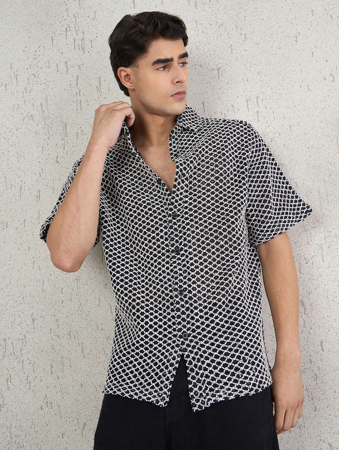 men self design short sleeve oversized casual shirt - 22142719 -  Standard Image - 1