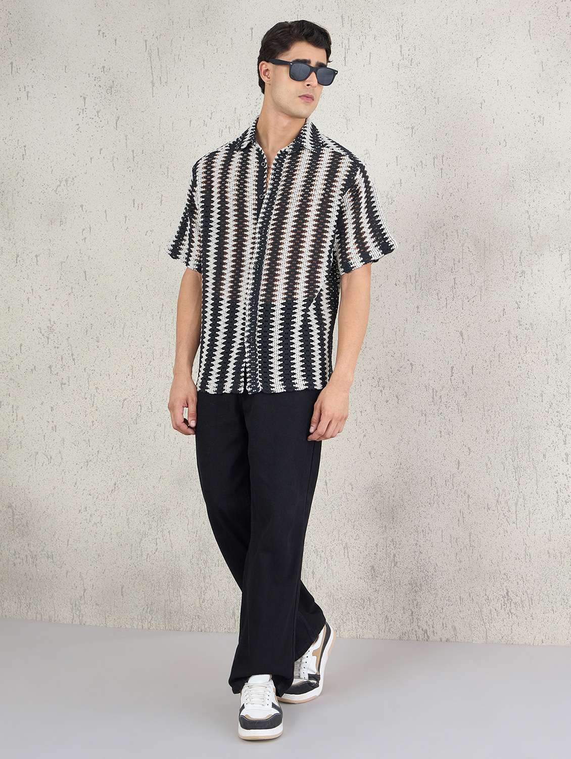 men self design short sleeve oversized casual shirt - 22142720 - Standard Image - 4