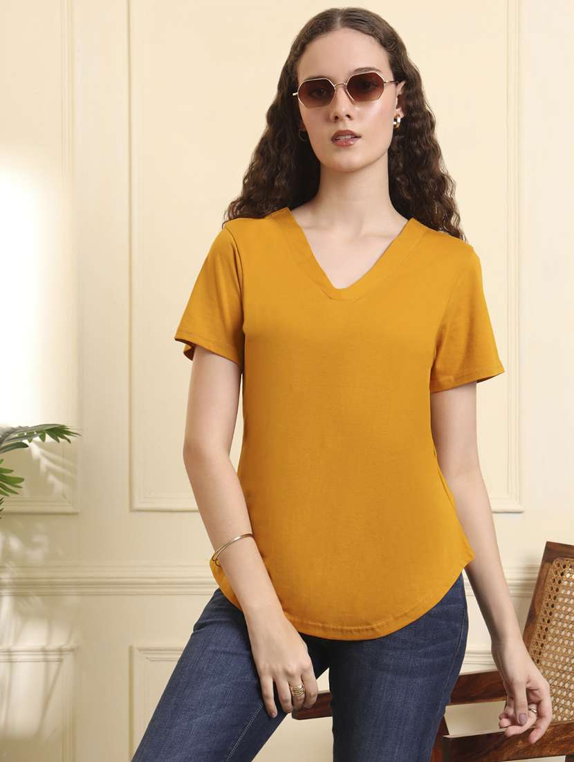 women solid short sleeve regular fit t-shirt - 22142730 - Standard Image - 1