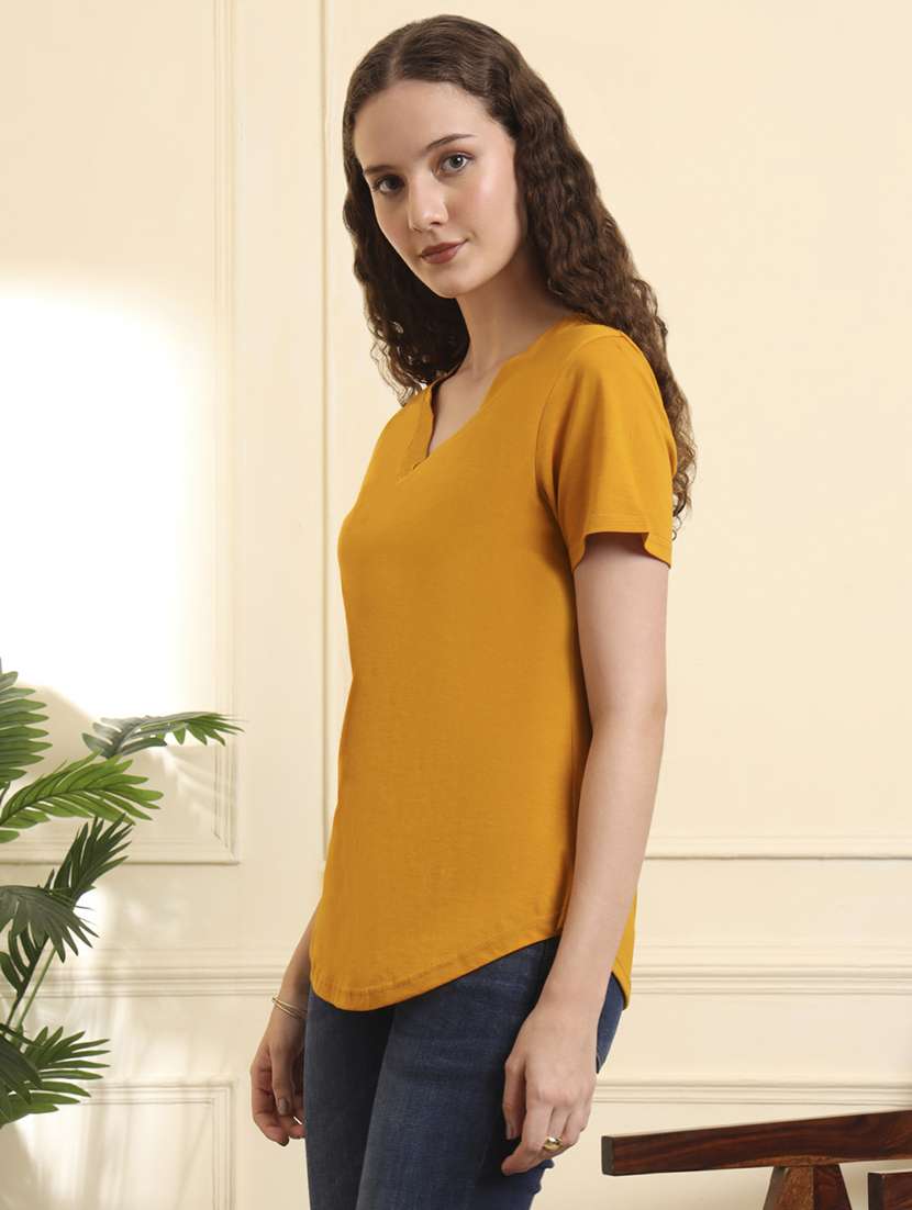 women solid short sleeve regular fit t-shirt - 22142730 - Standard Image - 4