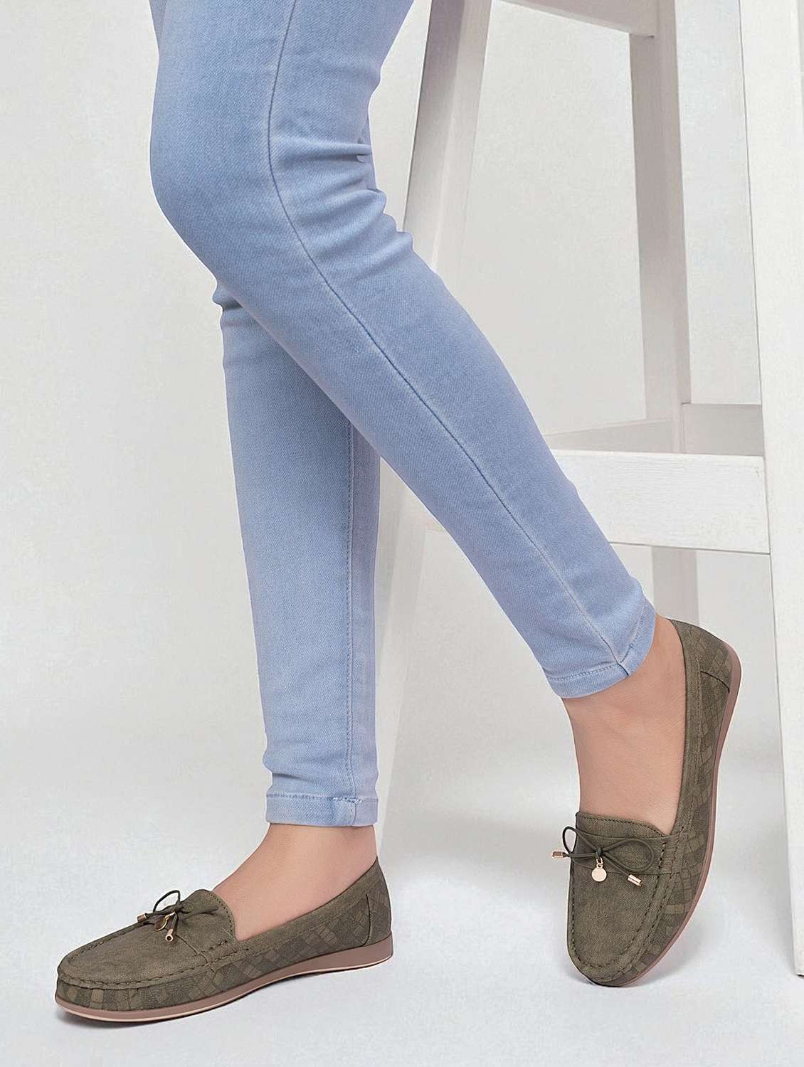 women olive slip on loafer