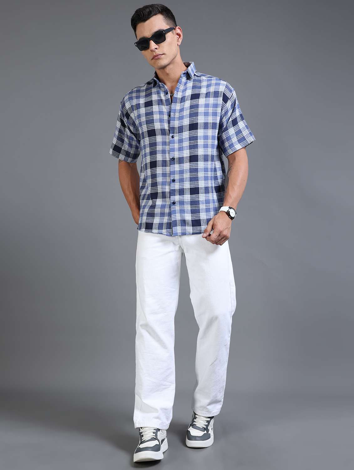 men checkered short sleeve oversized casual shirt - 22142774 - Standard Image - 4