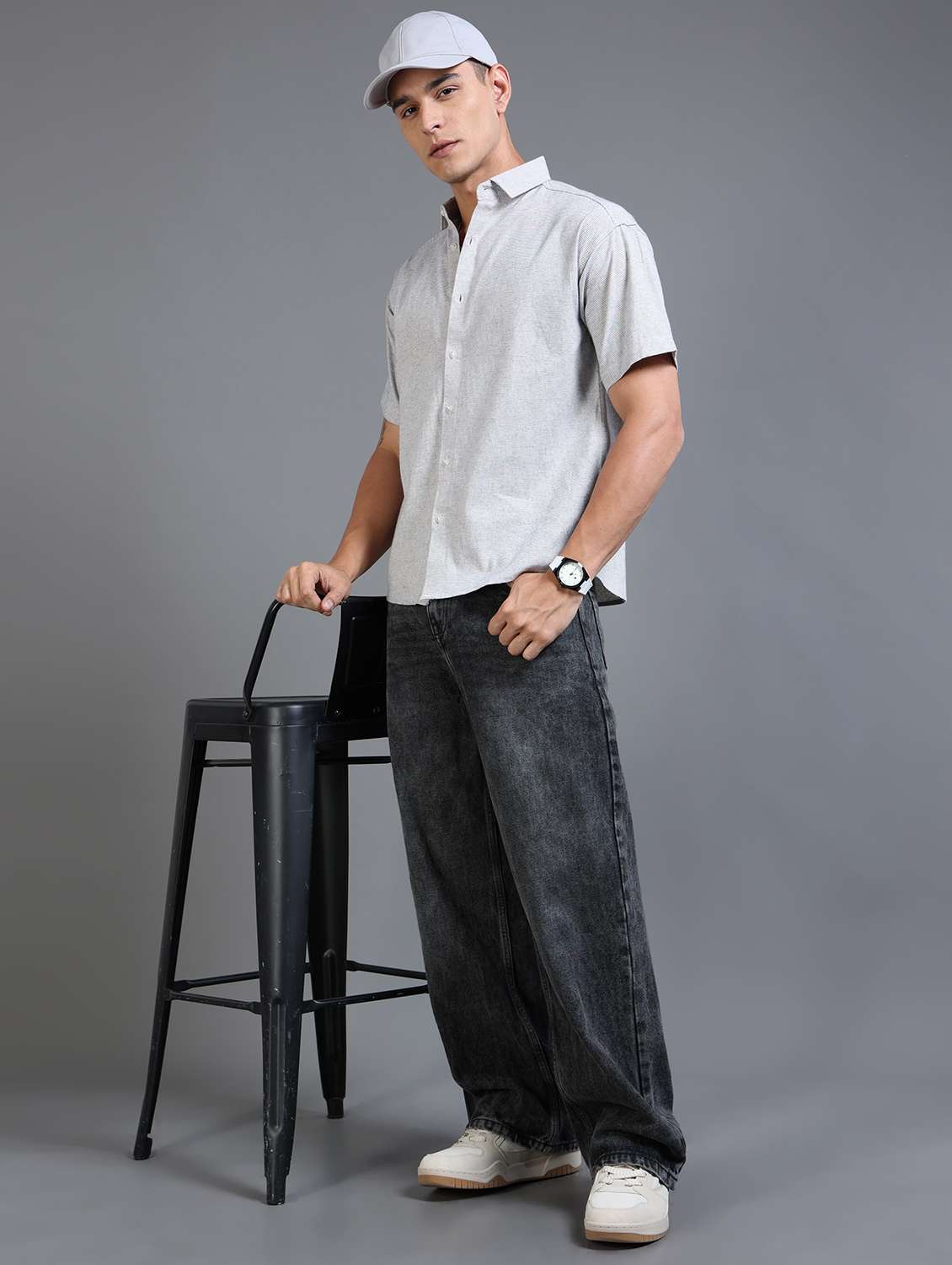 men striped short sleeve oversized casual shirt - 22142776 - Standard Image - 4