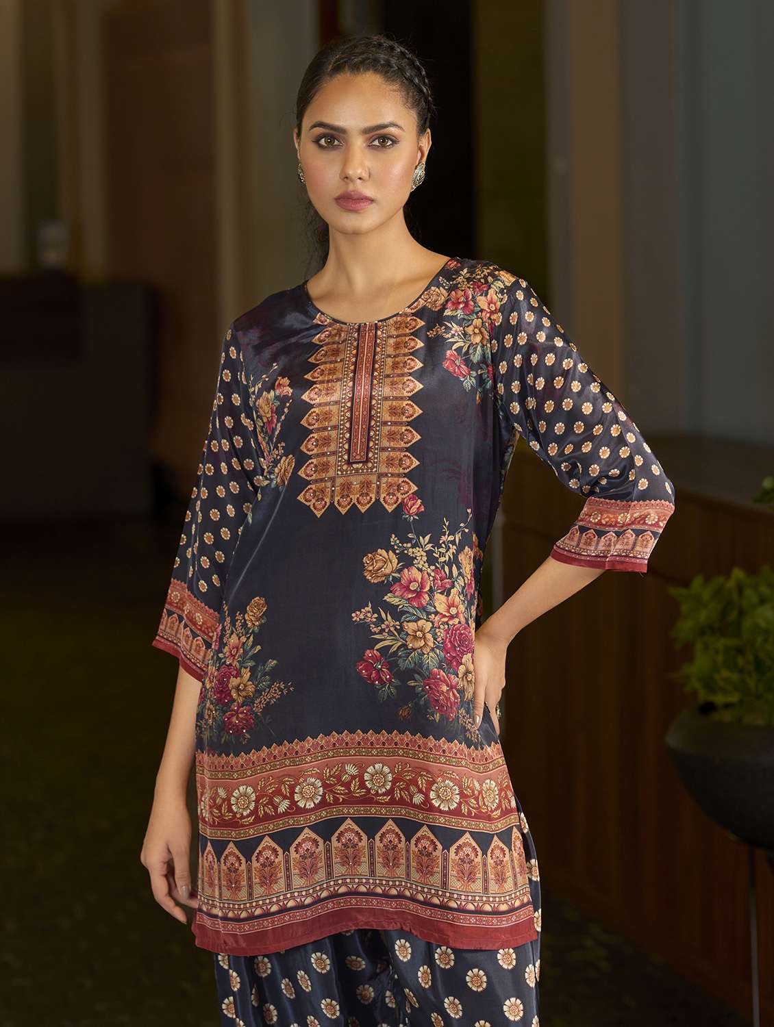 women printed three quarter sleeve co-ord set - 22142875 -  Standard Image - 4