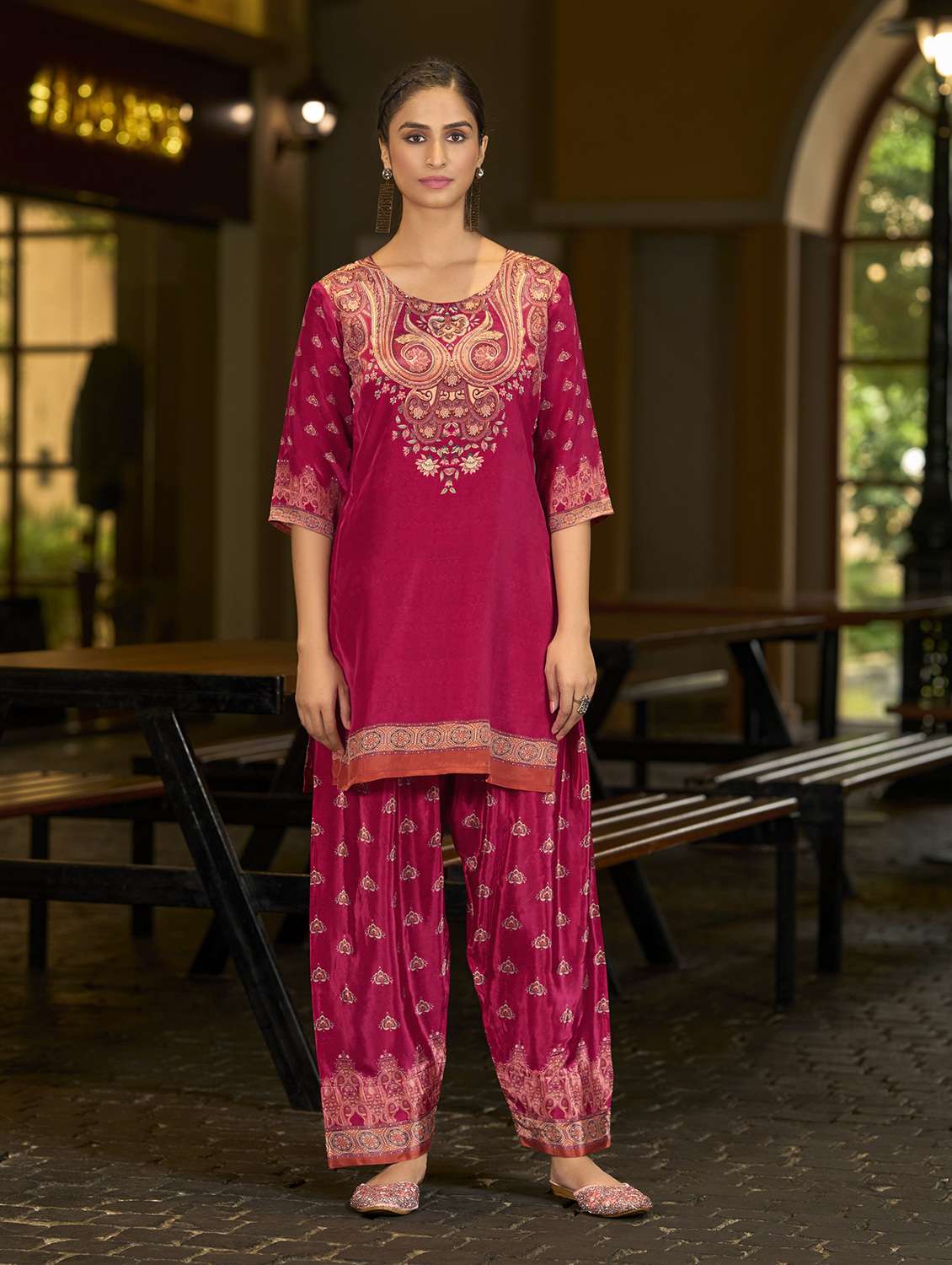 women printed three quarter sleeve co-ord set