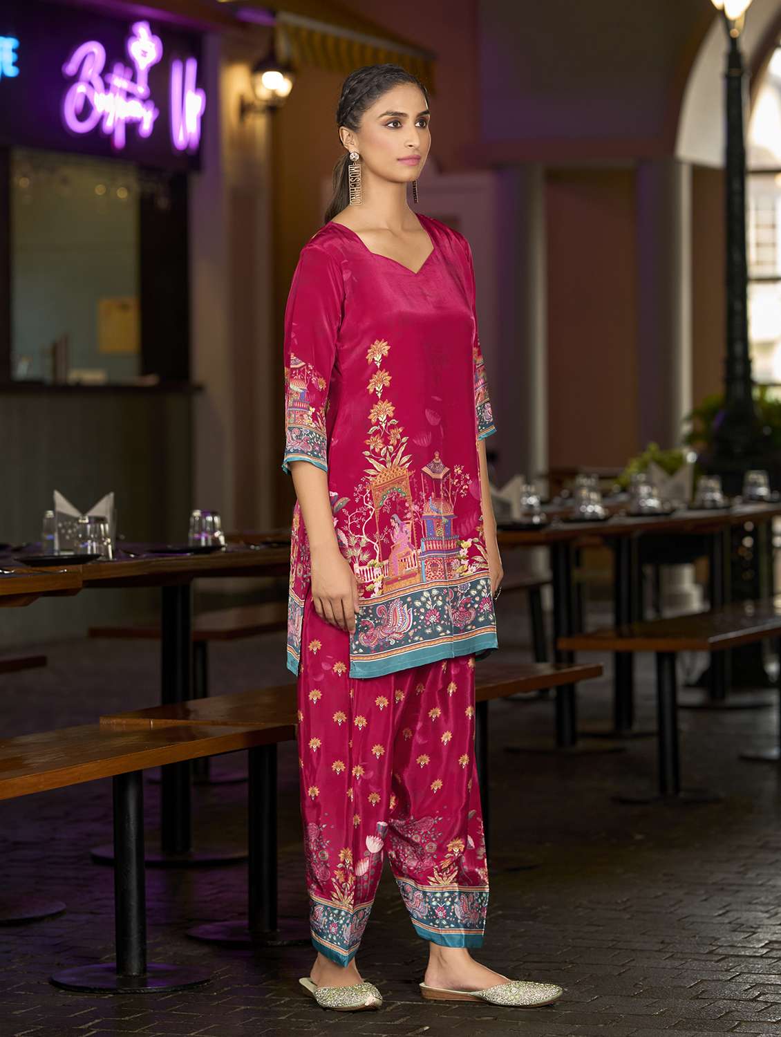 women printed three quarter sleeve co-ord set - 22142878 -  Standard Image - 1