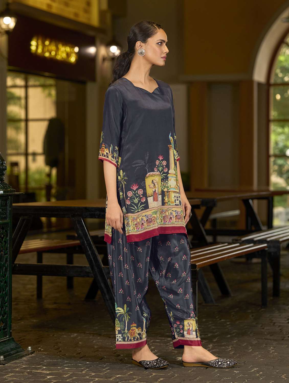 women printed three quarter sleeve co-ord set - 22142879 -  Standard Image - 1