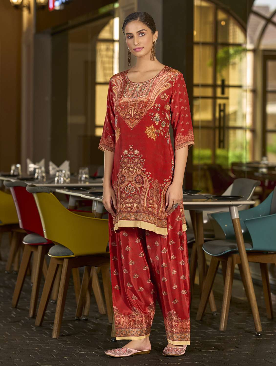 women printed three quarter sleeve co-ord set - 22142880 -  Standard Image - 1