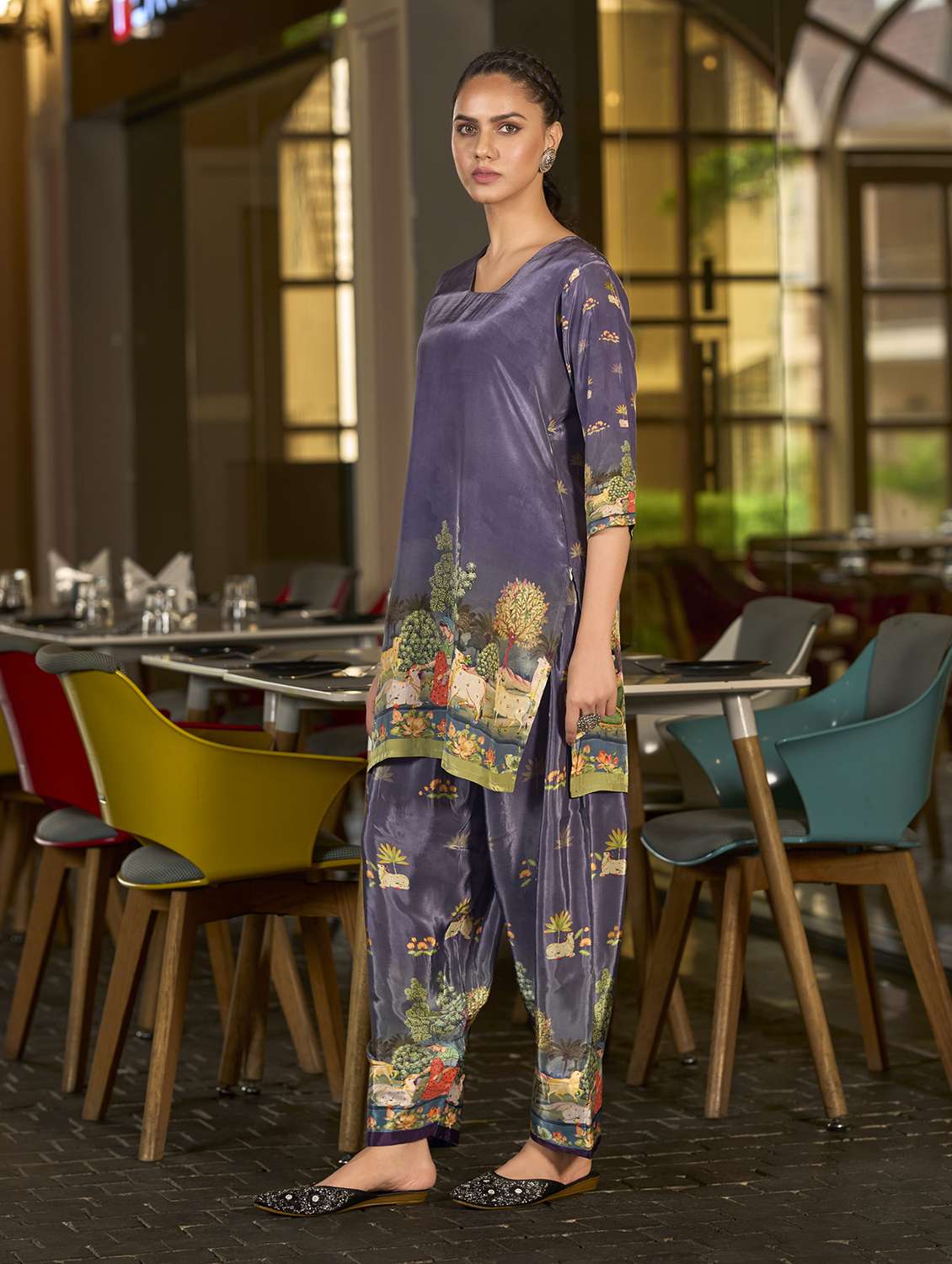 women printed three quarter sleeve co-ord set - 22142881 -  Standard Image - 1