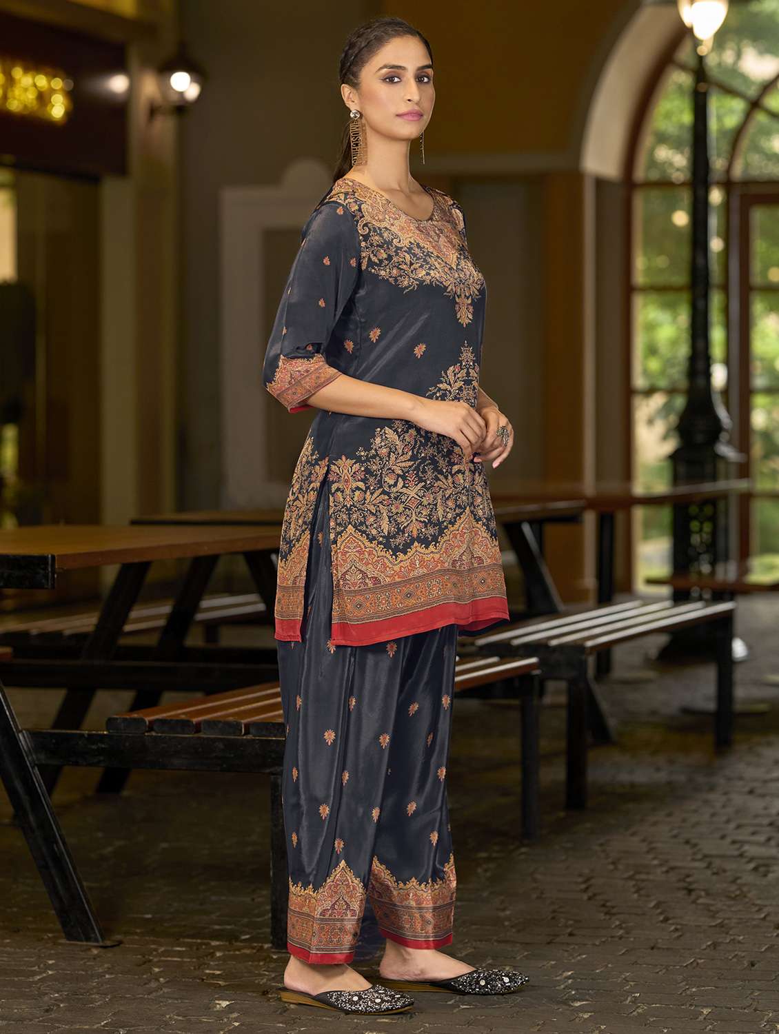 women printed three quarter sleeve co-ord set - 22142882 - Standard Image - 1