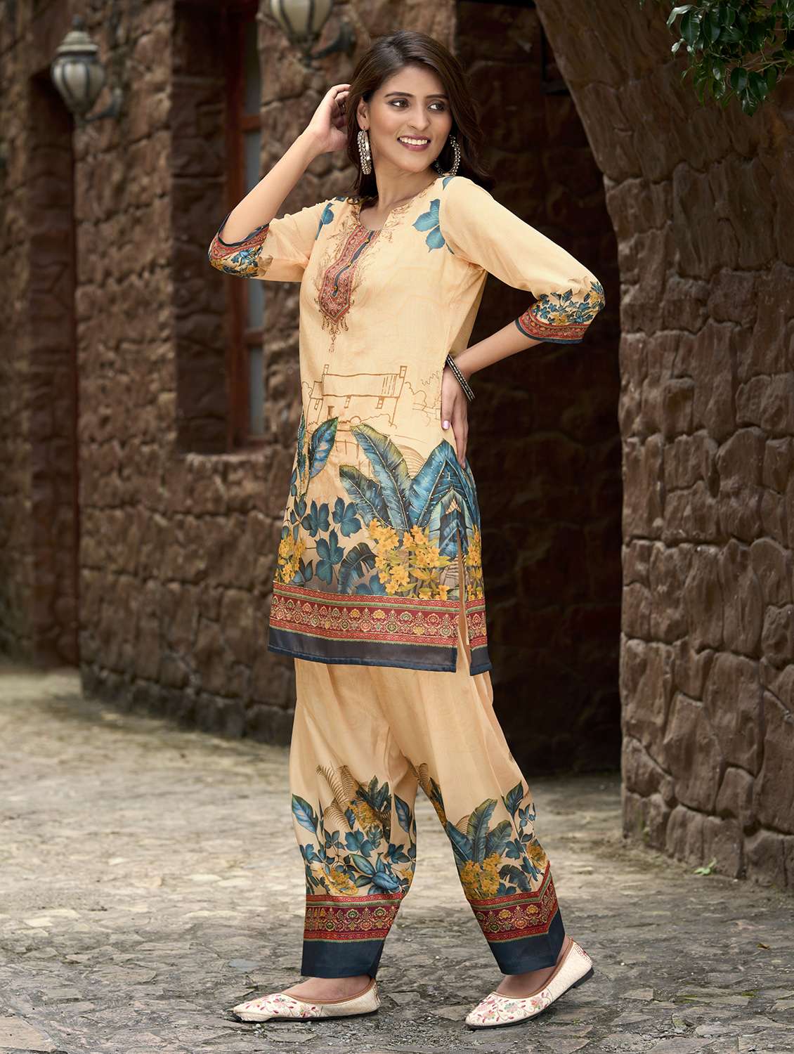 women printed three quarter sleeve co-ord set - 22142884 -  Standard Image - 1