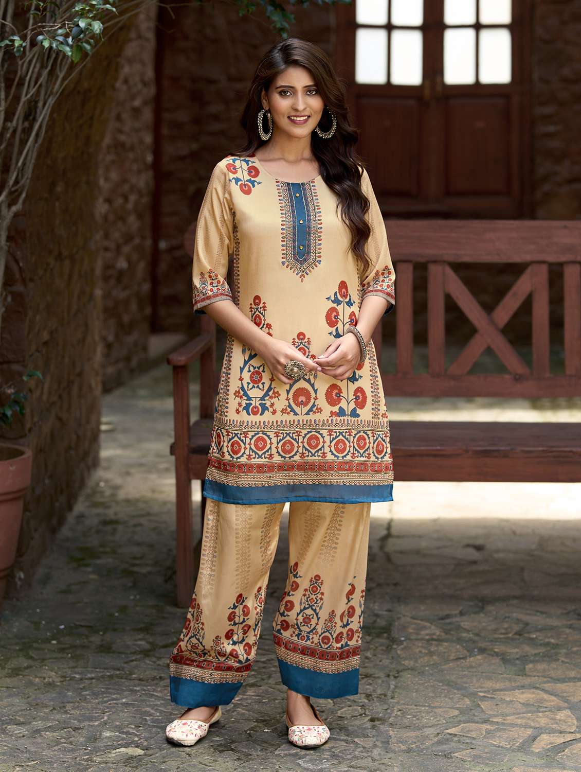 women printed three quarter sleeve co-ord set - 22142887 -  Standard Image - 1