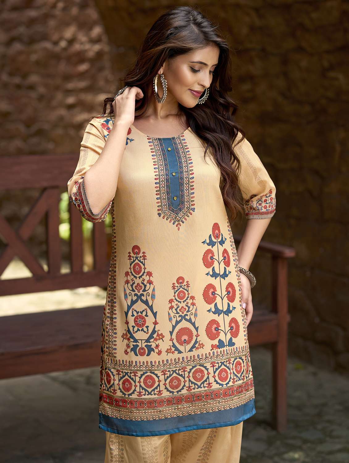 women printed three quarter sleeve co-ord set - 22142887 -  Standard Image - 4