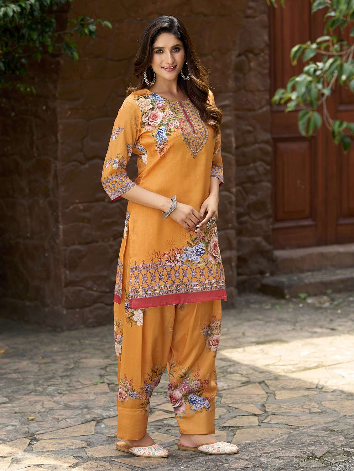 women printed three quarter sleeve co-ord set - 22142888 -  Standard Image - 1