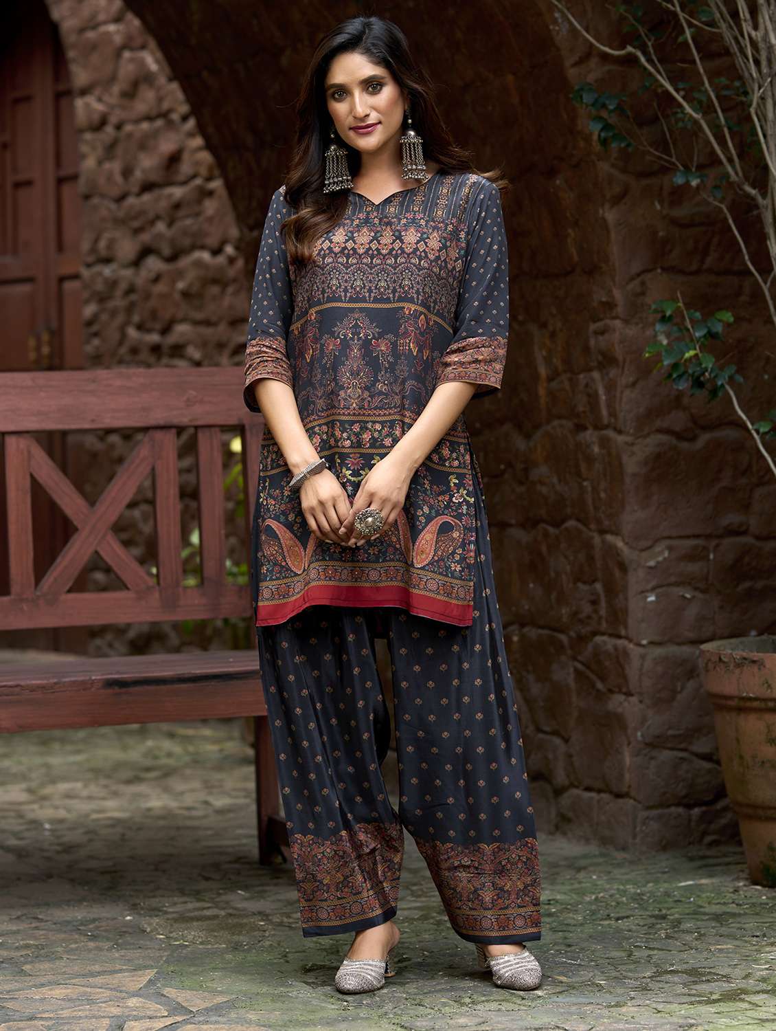 women printed three quarter sleeve co-ord set - 22142890 -  Standard Image - 1