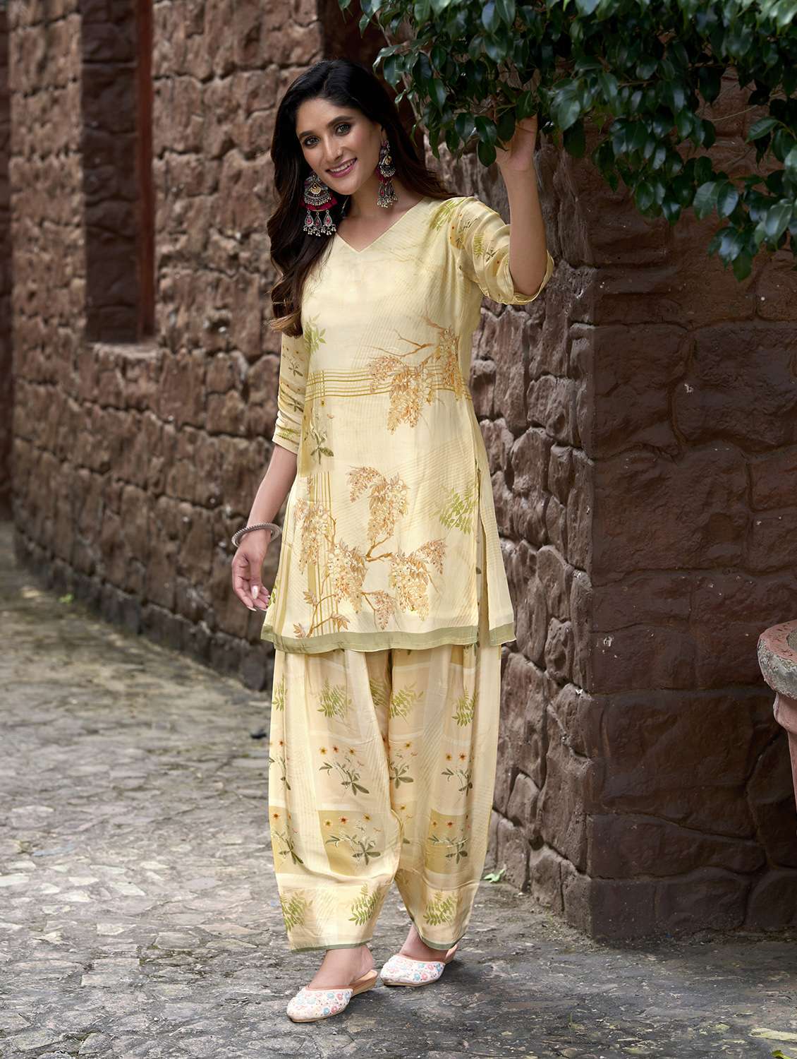 women printed three quarter sleeve co-ord set - 22142891 - Standard Image - 1