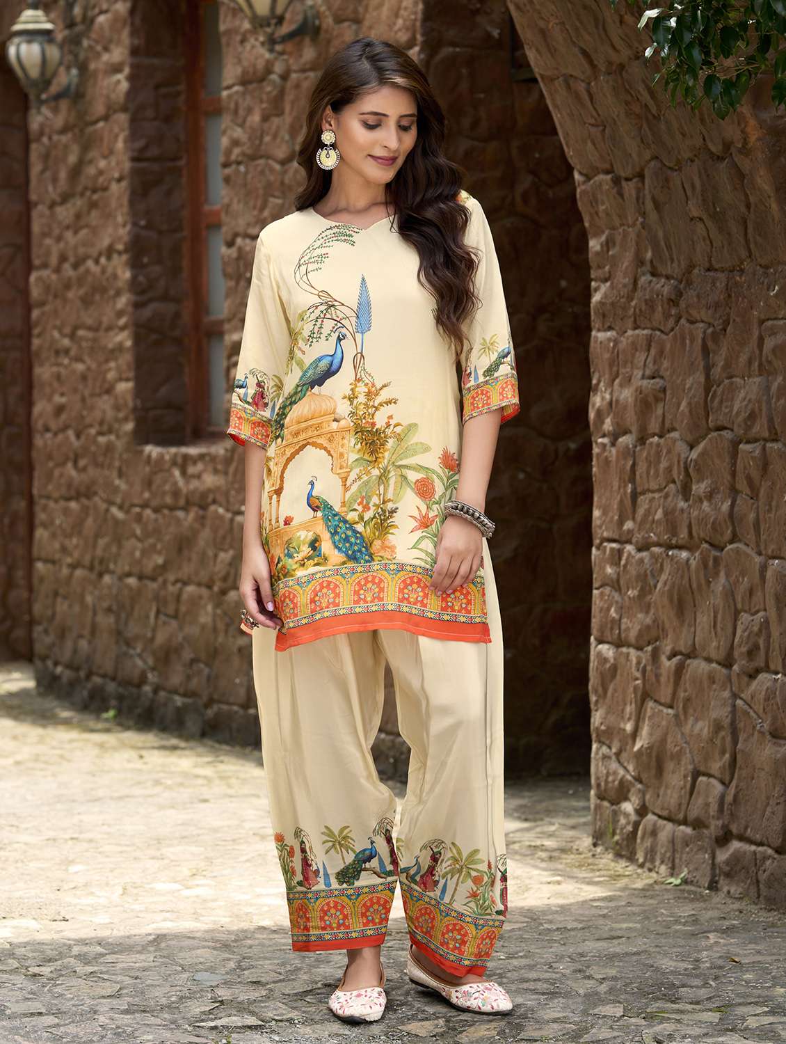 women printed three quarter sleeve co-ord set - 22142892 - Standard Image - 1