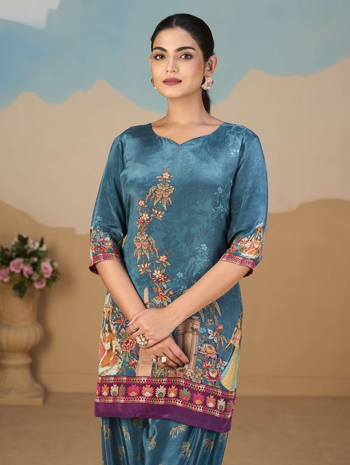 women printed three quarter sleeve co-ord set - 22142895 -  Standard Image - 4