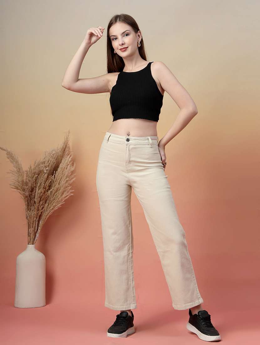 women solid high rise straight fit jean - 22142896 -  Standard Image - 4