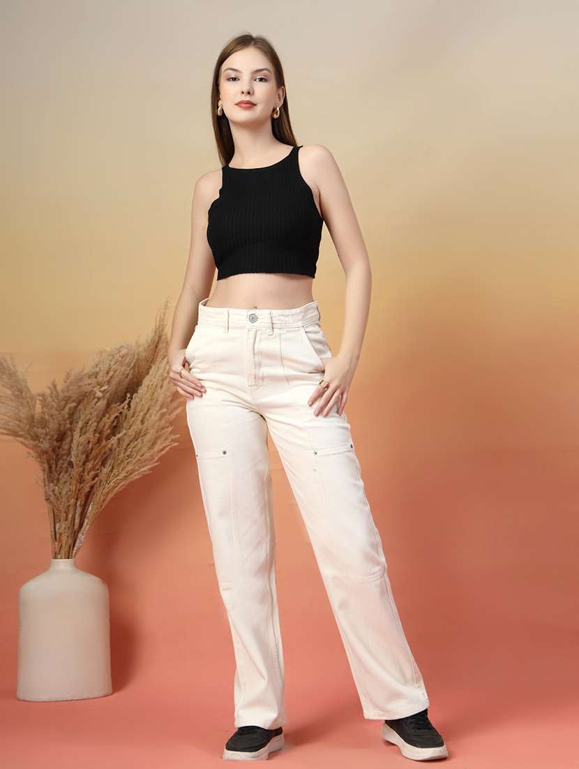 women solid high rise straight fit jean - 22142898 - Standard Image - 4