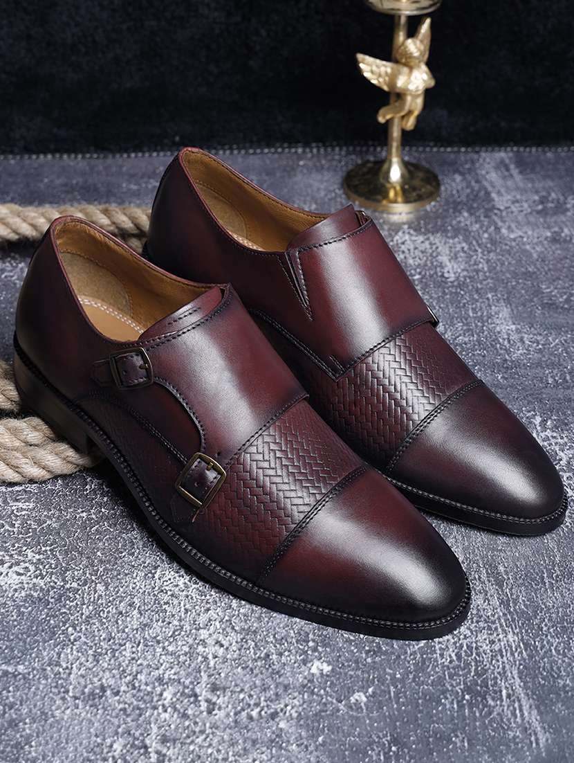 men maroon slip on monk strap - 22142936 -  Standard Image - 1