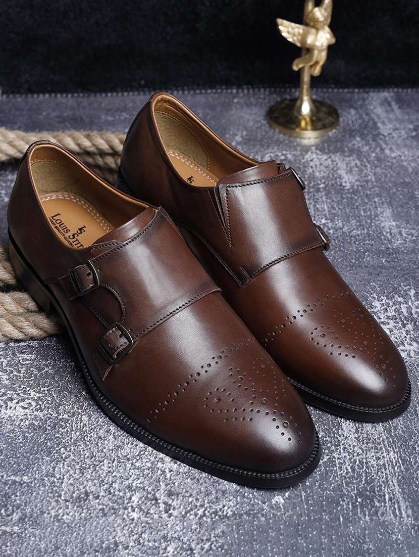 men brown slip on monk strap - 22142944 -  Standard Image - 1