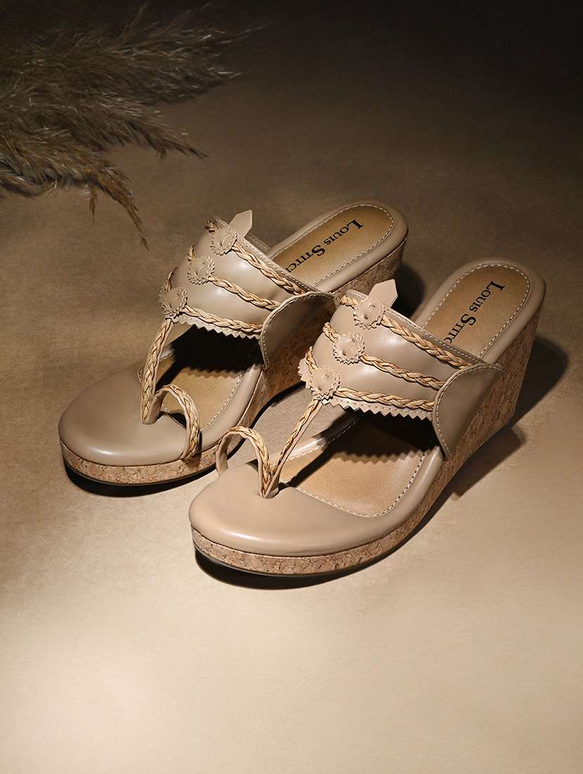 women beige one toe wedge - 22142963 -  Standard Image - 1