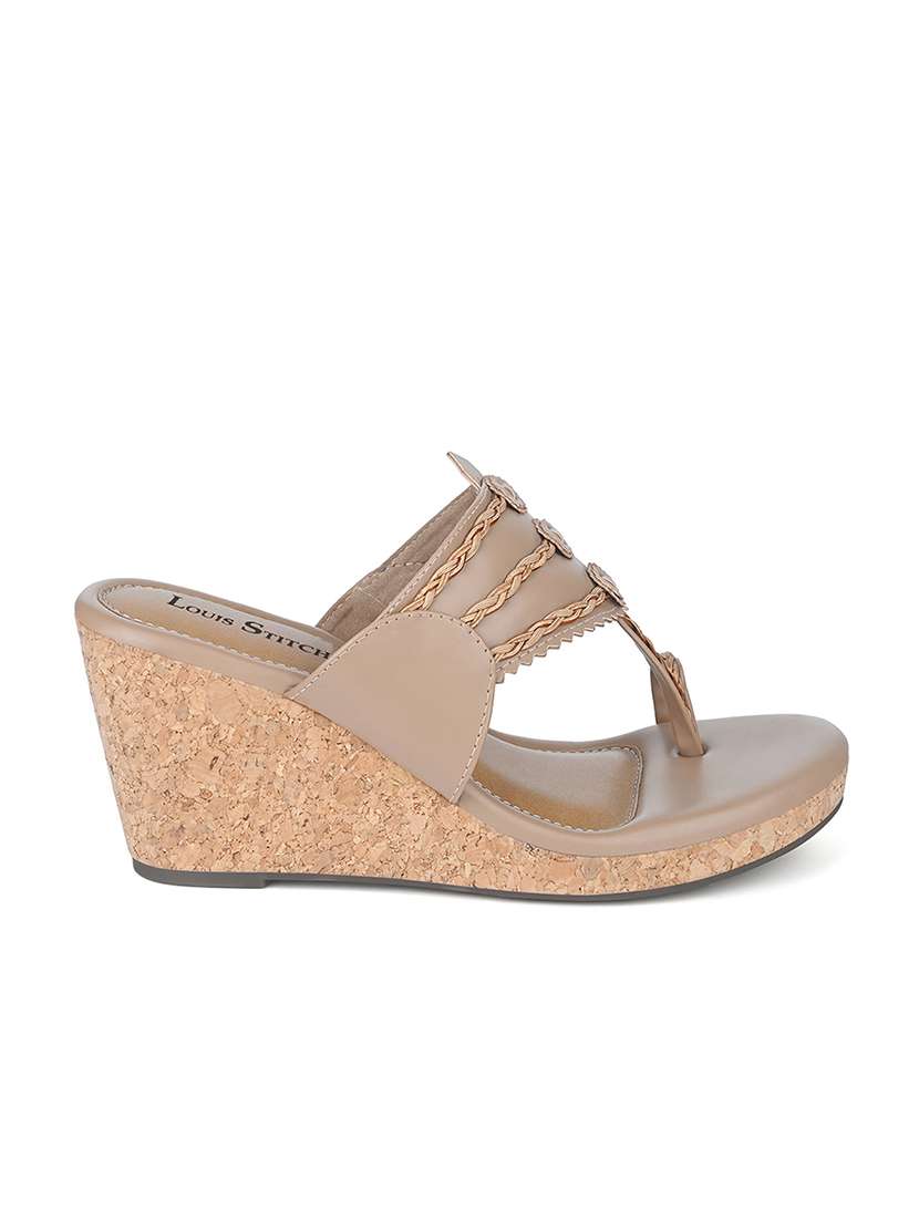 women beige one toe wedge - 22142963 -  Standard Image - 4