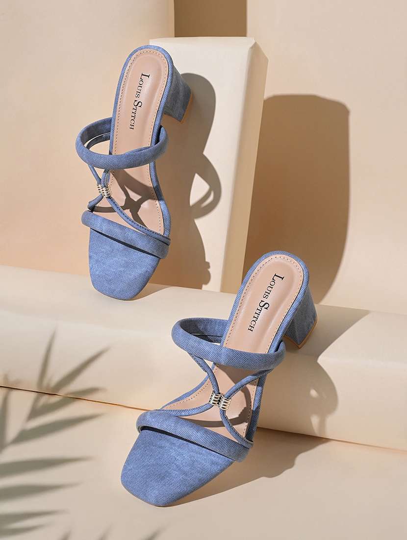 women blue slip on sandal