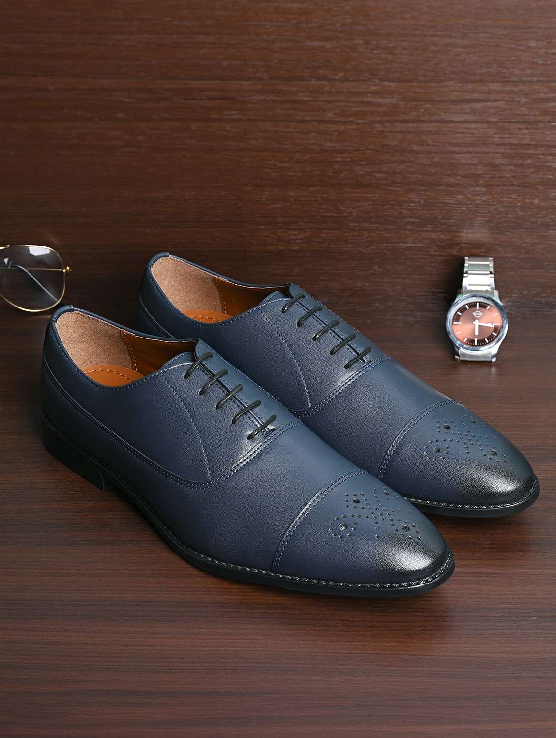 men navy blue lace-up oxford - 22143011 -  Standard Image - 1