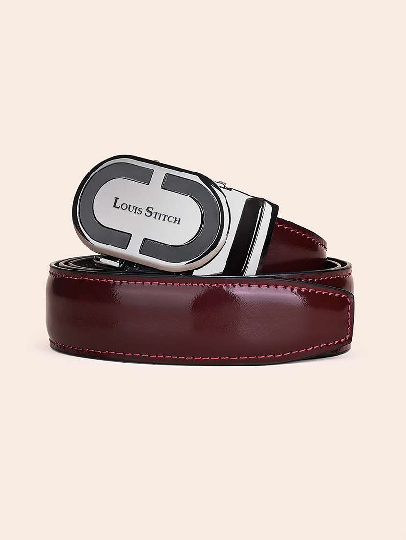 maroon leather auto lock formal belt
