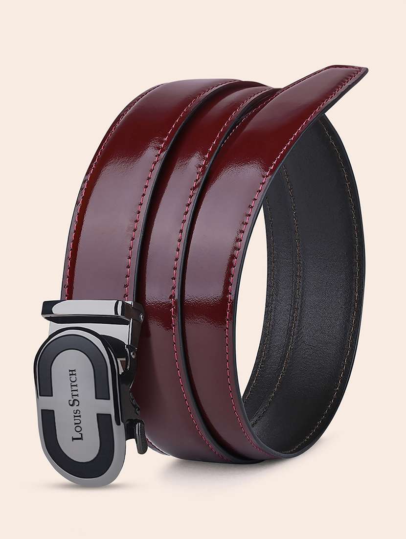 maroon leather auto lock formal belt - 22143012 -  Standard Image - 1