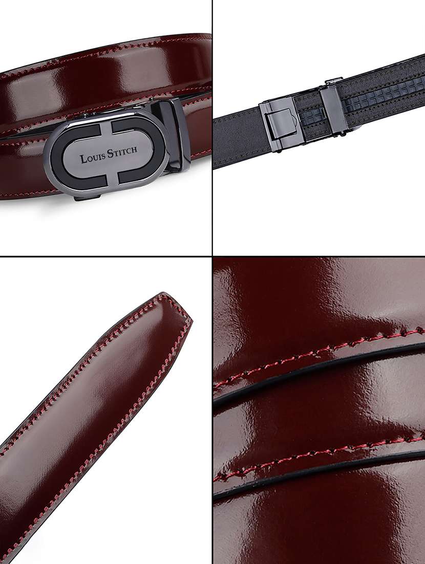 maroon leather auto lock formal belt - 22143012 -  Standard Image - 4