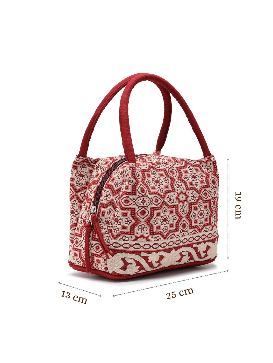 maroon cotton jacquard geometric handheld bag - 22143032 -  Standard Image - 4