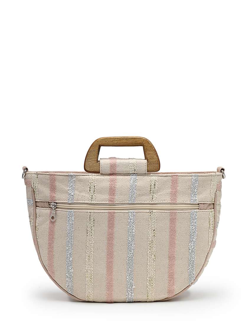 embellished cotton beige handbag with wooden handle - 22143033 -  Standard Image - 1