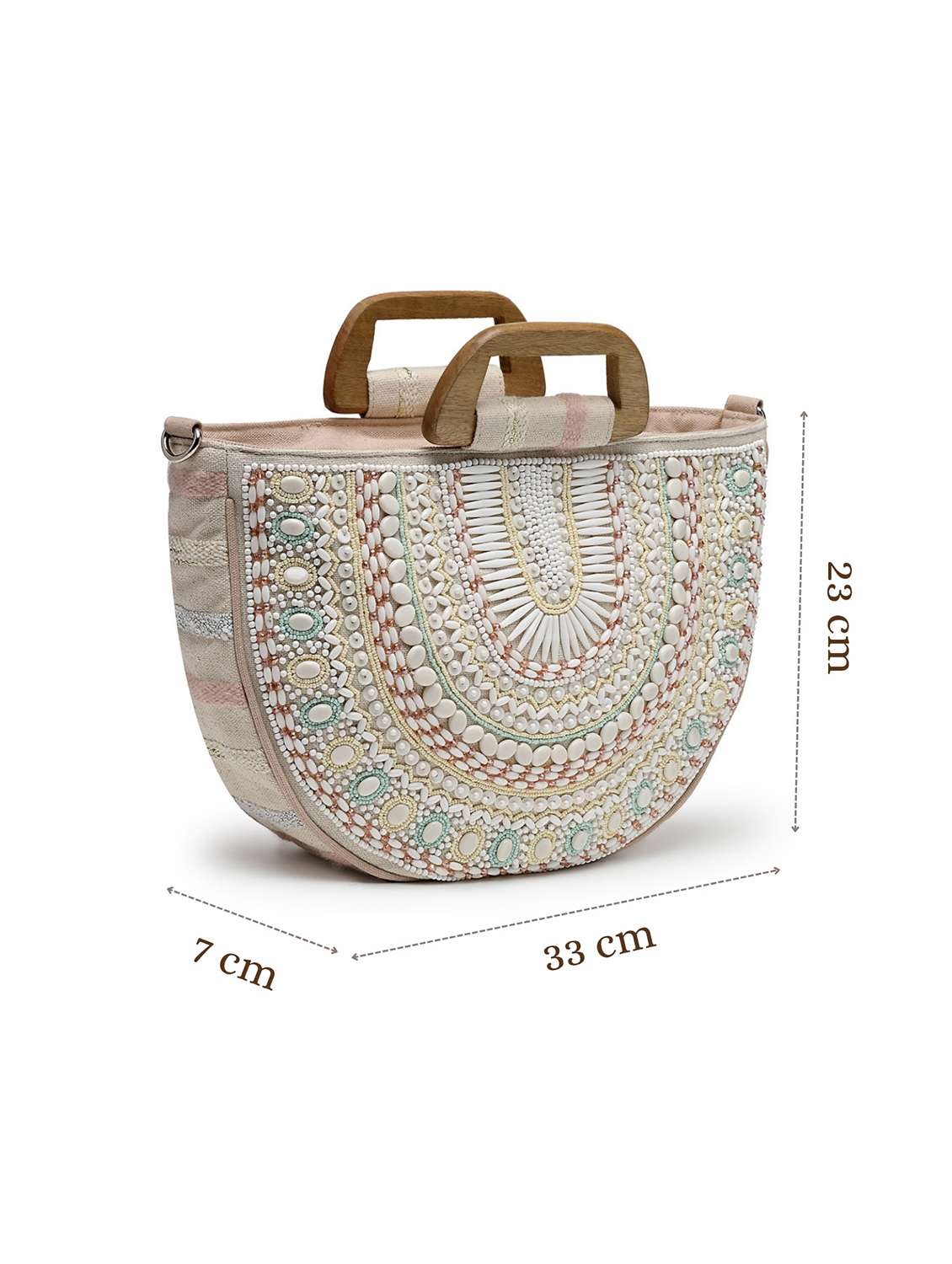 embellished cotton beige handbag with wooden handle - 22143033 -  Standard Image - 4