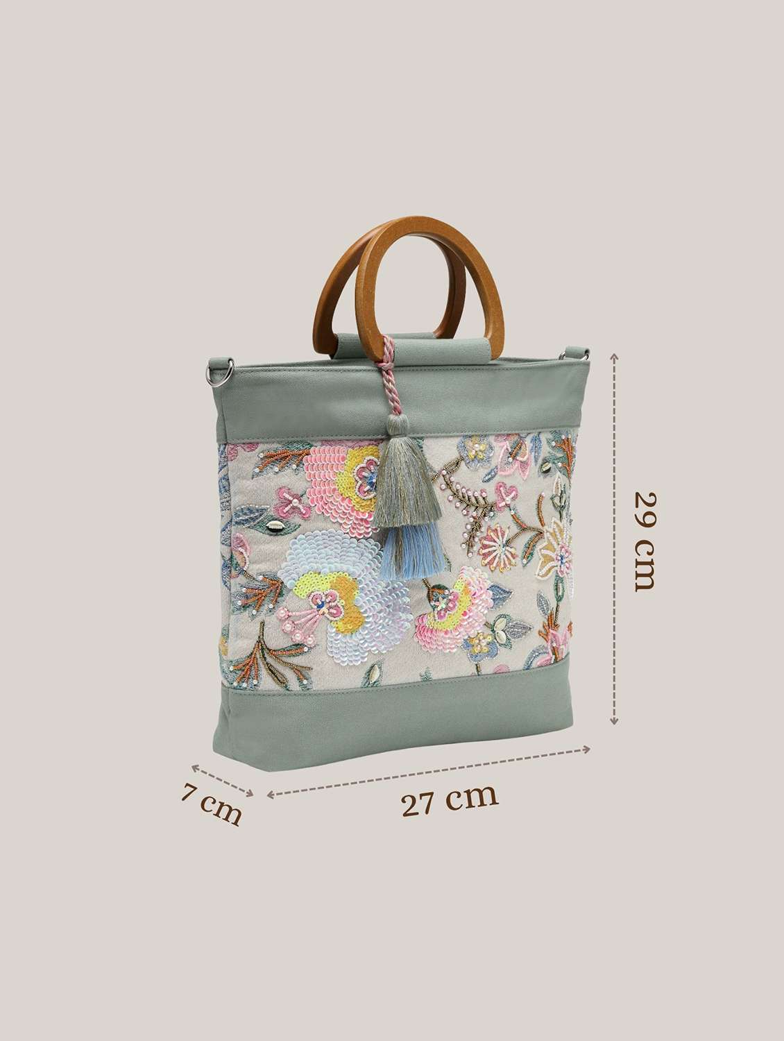 floral embroidered handbag with wooden handles - 22143034 -  Standard Image - 4