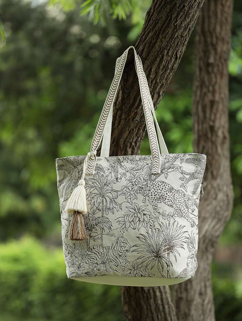  beige cotton blend tote bag