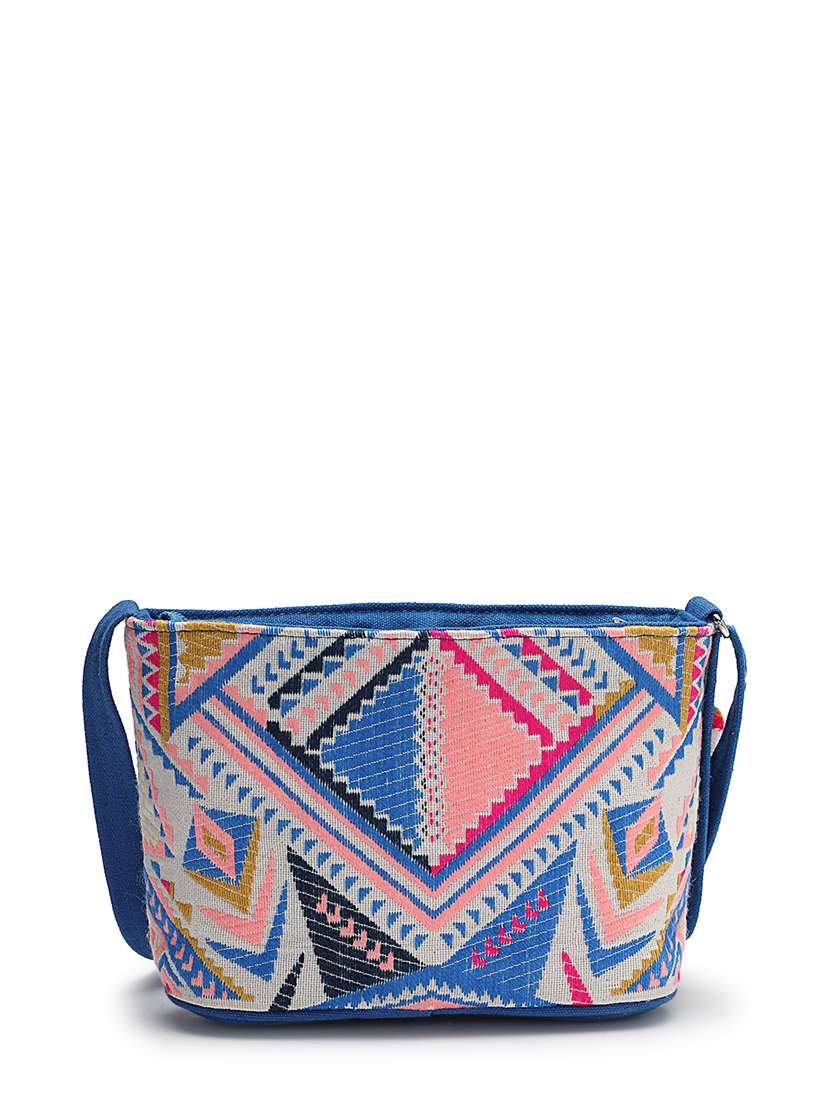 cotton jacquard sling bag with pompom tassel - 22143042 -  Standard Image - 1
