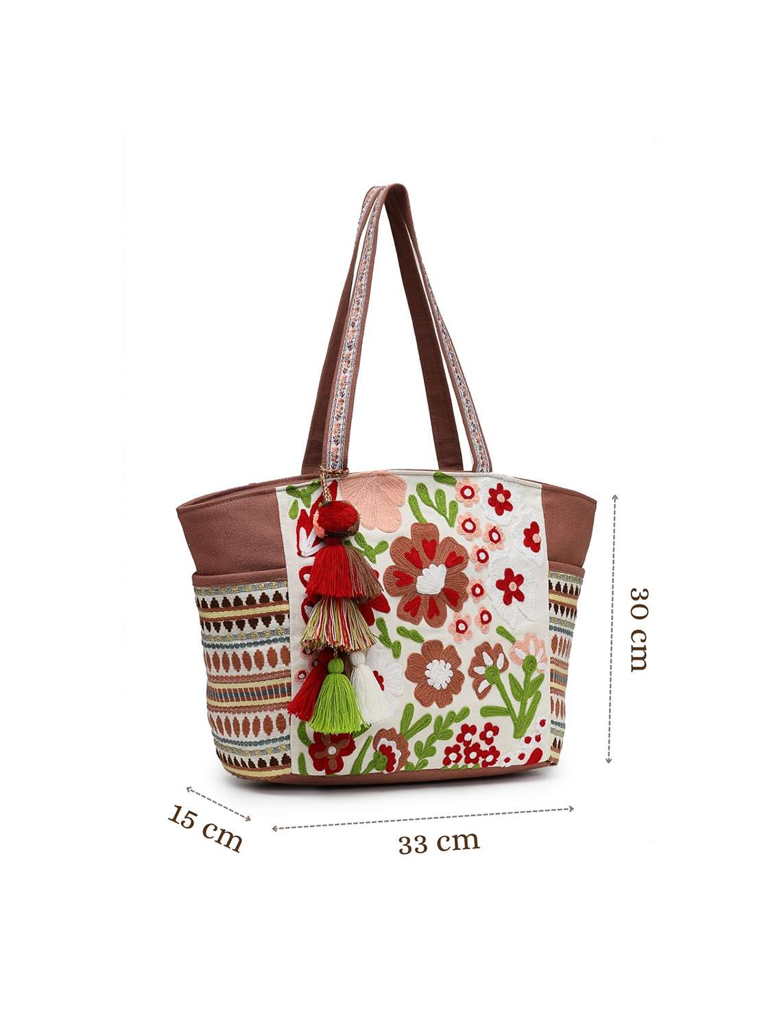 floral embroidery cotton acrylic jacquard elegant tote - 22143048 -  Standard Image - 4