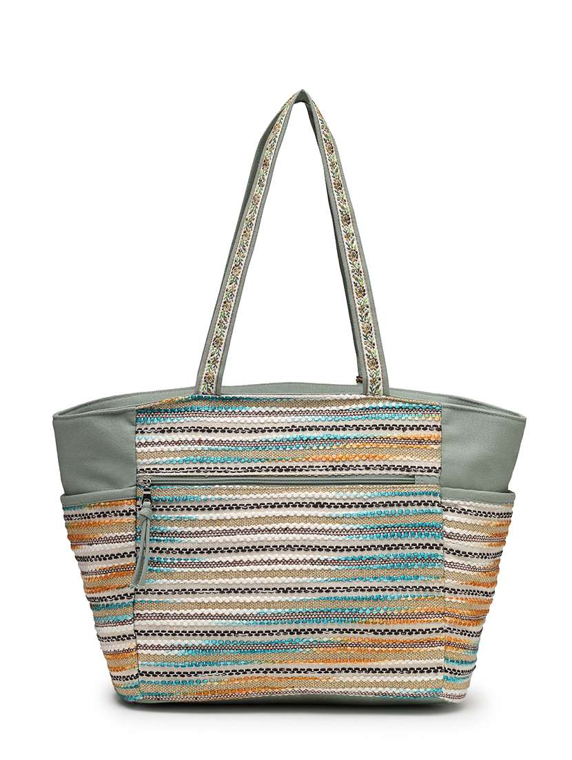 embroidered green floral cotton blend tote bag - 22143049 -  Standard Image - 1