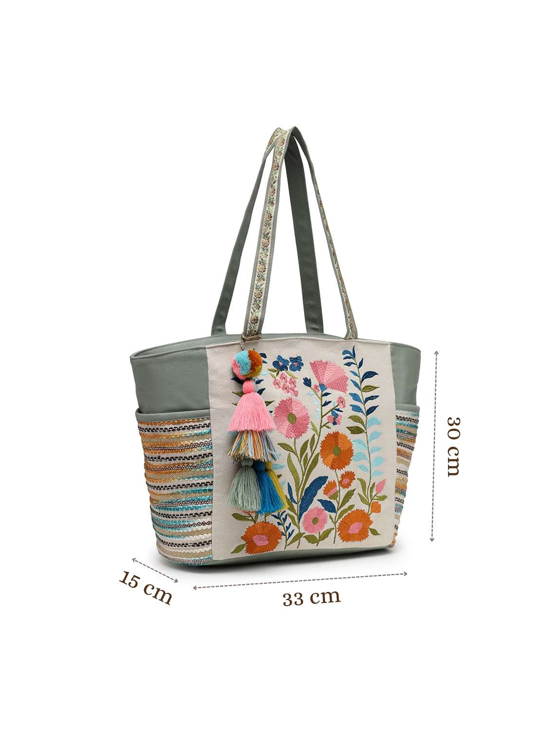 embroidered green floral cotton blend tote bag - 22143049 -  Standard Image - 4