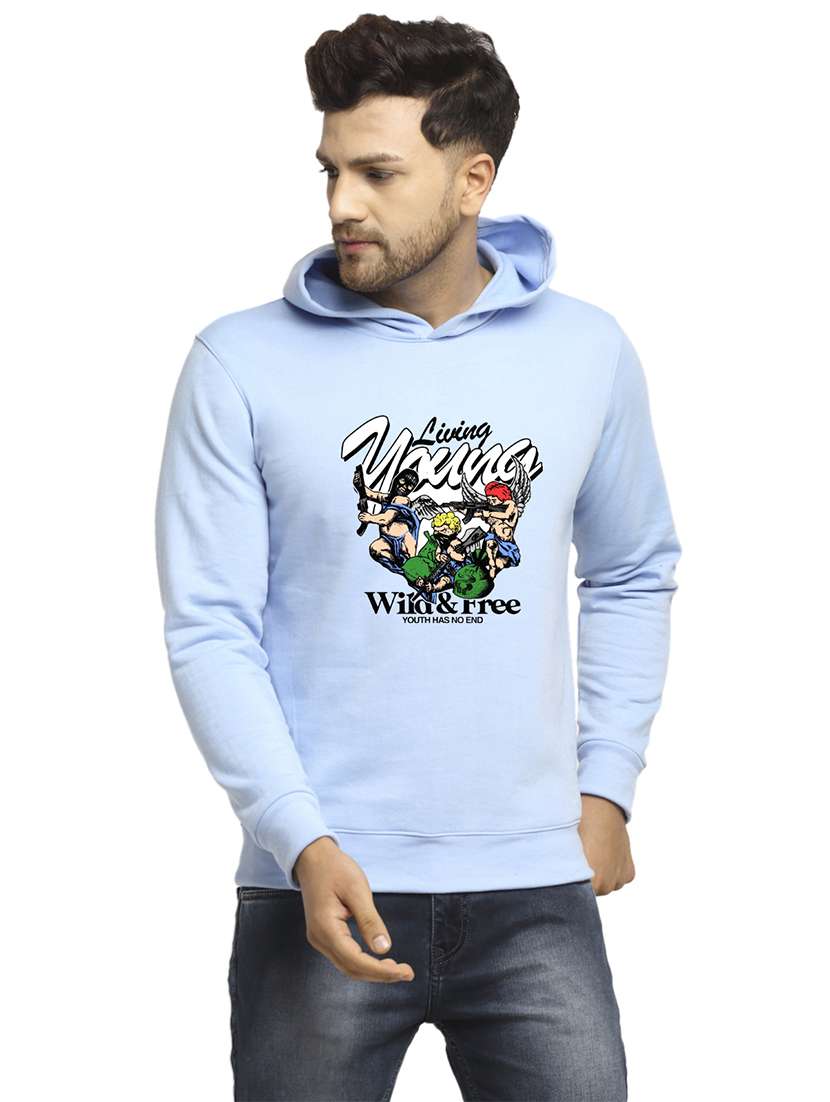 men front print long sleeve regular fit hooded sweatshirt - 22143074 -  Standard Image - 1