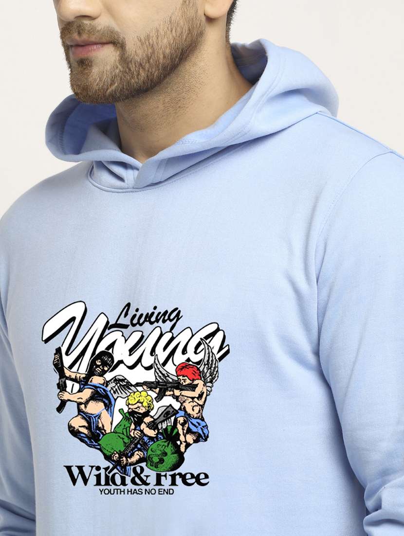 men front print long sleeve regular fit hooded sweatshirt - 22143074 -  Standard Image - 4