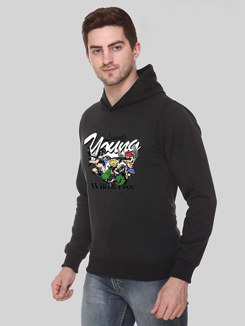 men front print long sleeve regular fit hooded sweatshirt - 22143076 -  Standard Image - 1