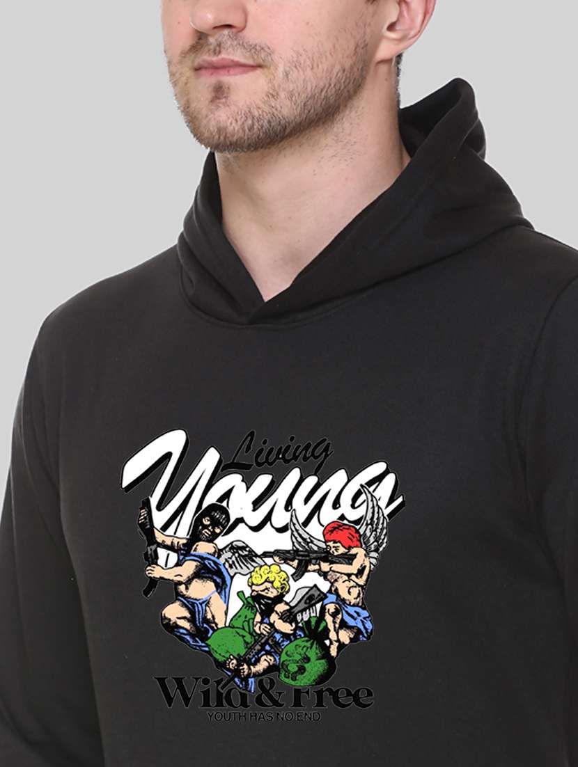 men front print long sleeve regular fit hooded sweatshirt - 22143076 -  Standard Image - 4