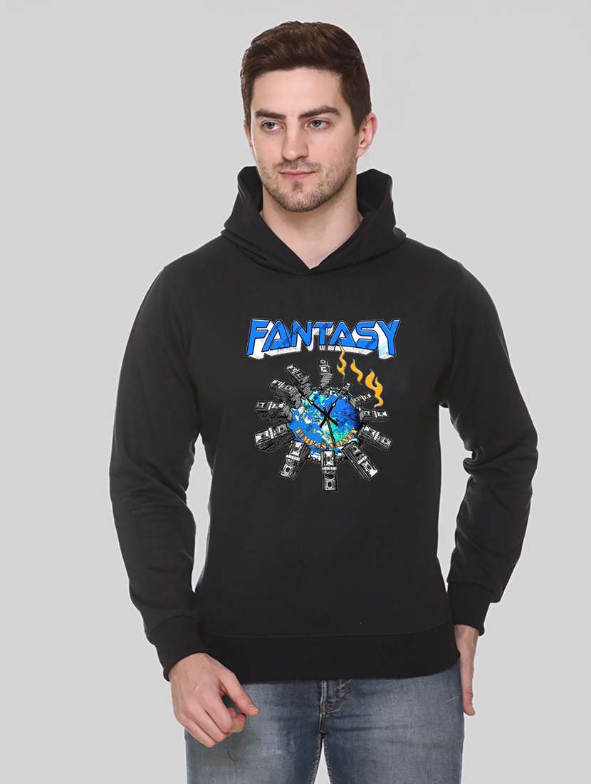 men front print long sleeve regular fit hooded sweatshirt